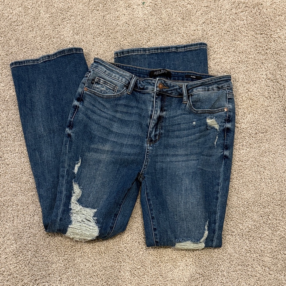 Judy Blue Dark Blue Distressed Flare Jeans